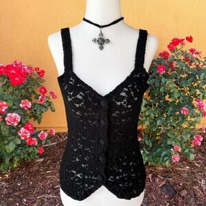 black lace fitted button down Lynne Lingerie top